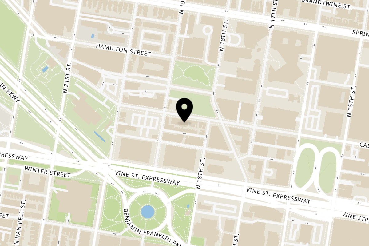 Map showing the location of King of Tandoor & Biryani House on 1824 Callowhill St in Philadelphia